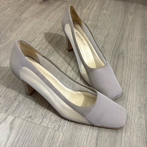 Vtg Karen Scott Mesh Square Toe Heel Pumps Gray Beige Sz 7.5M Classic Party - Picture 3 of 10